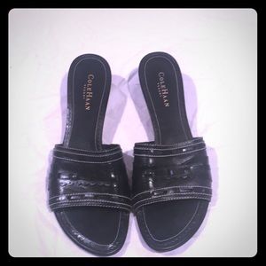 Black with White stitching sandals